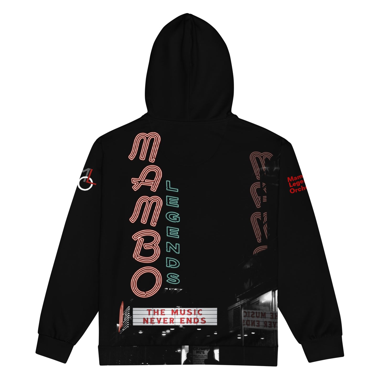 The Music Never Ends Red interior hood Unisex zip hoodie