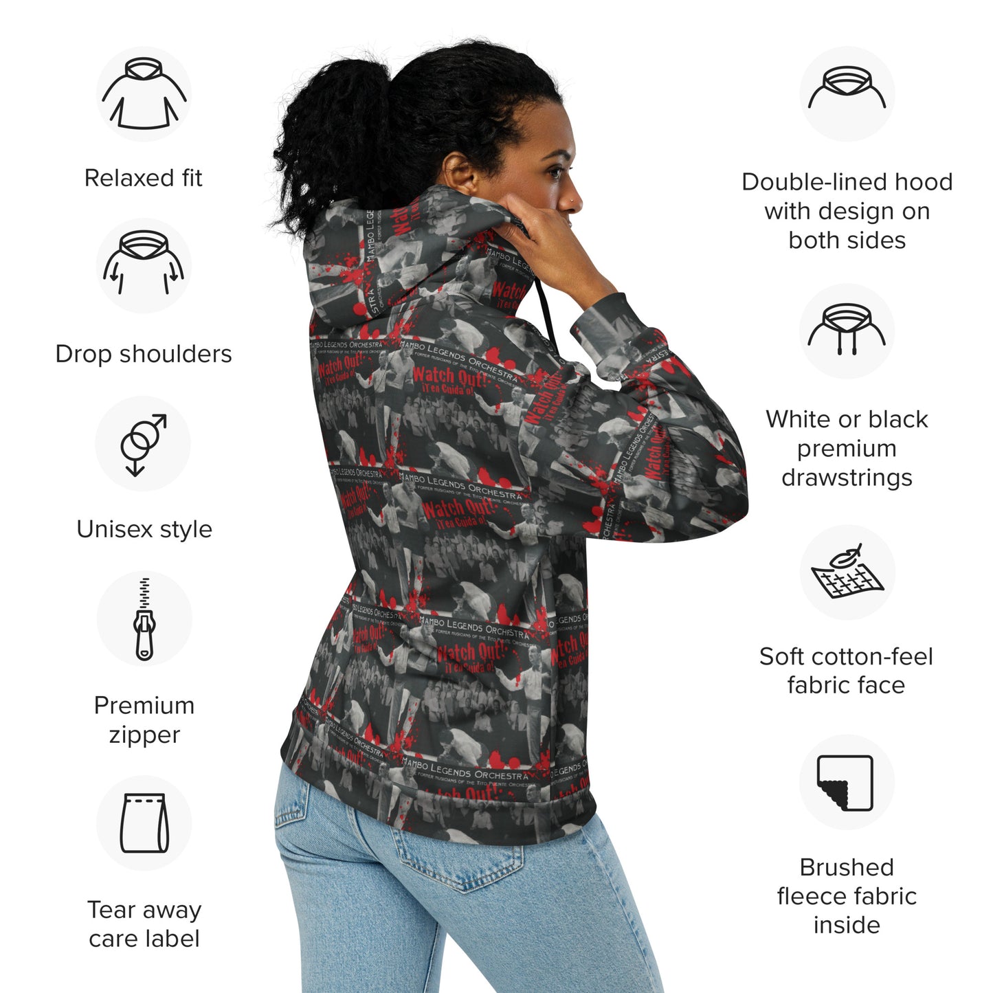 Watch Out! Ten Cuidao! Unisex zip hoodie