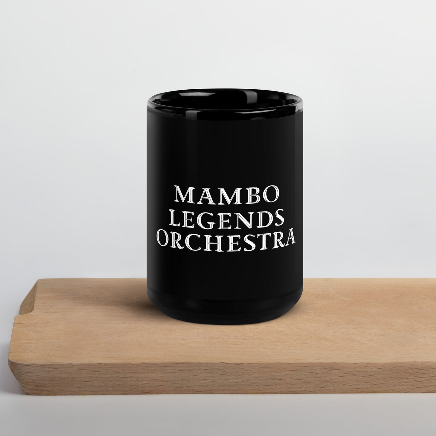 Mambo Legends Orchestra White on Black Glossy Mug