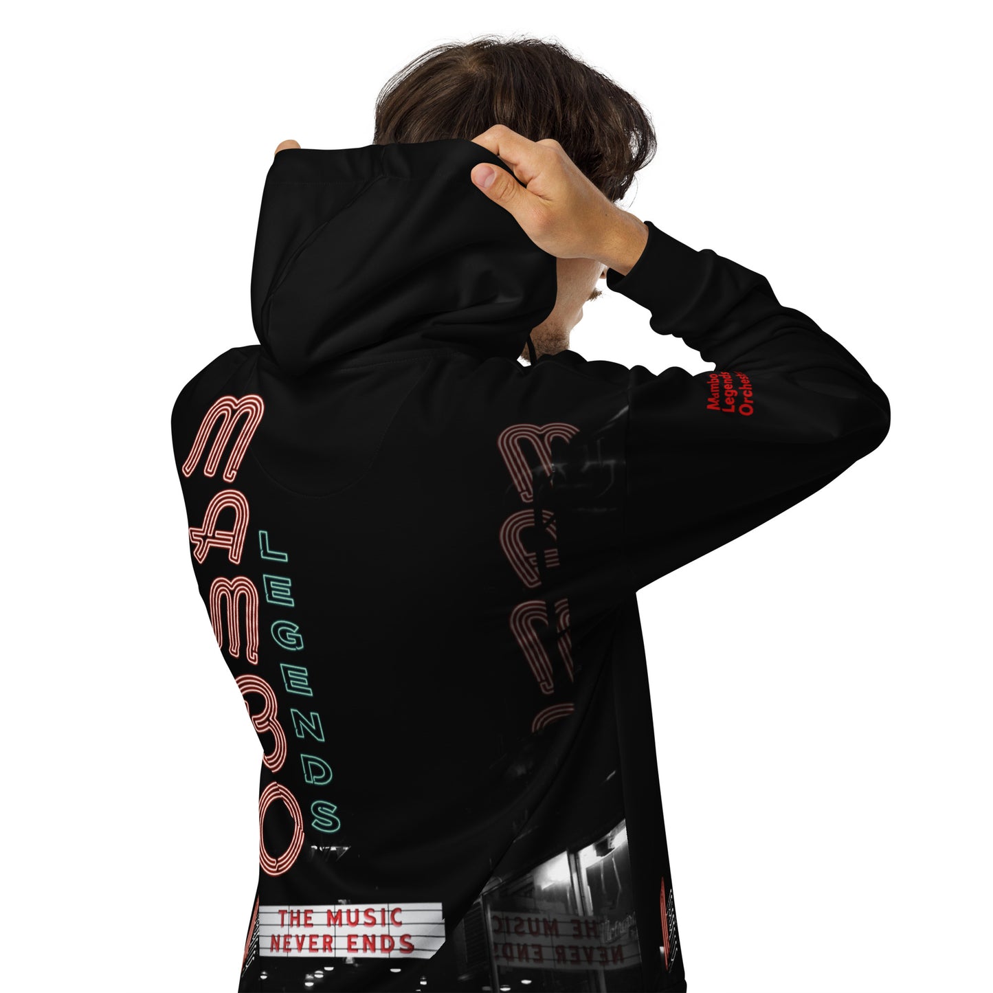 The Music Never Ends Red interior hood Unisex zip hoodie