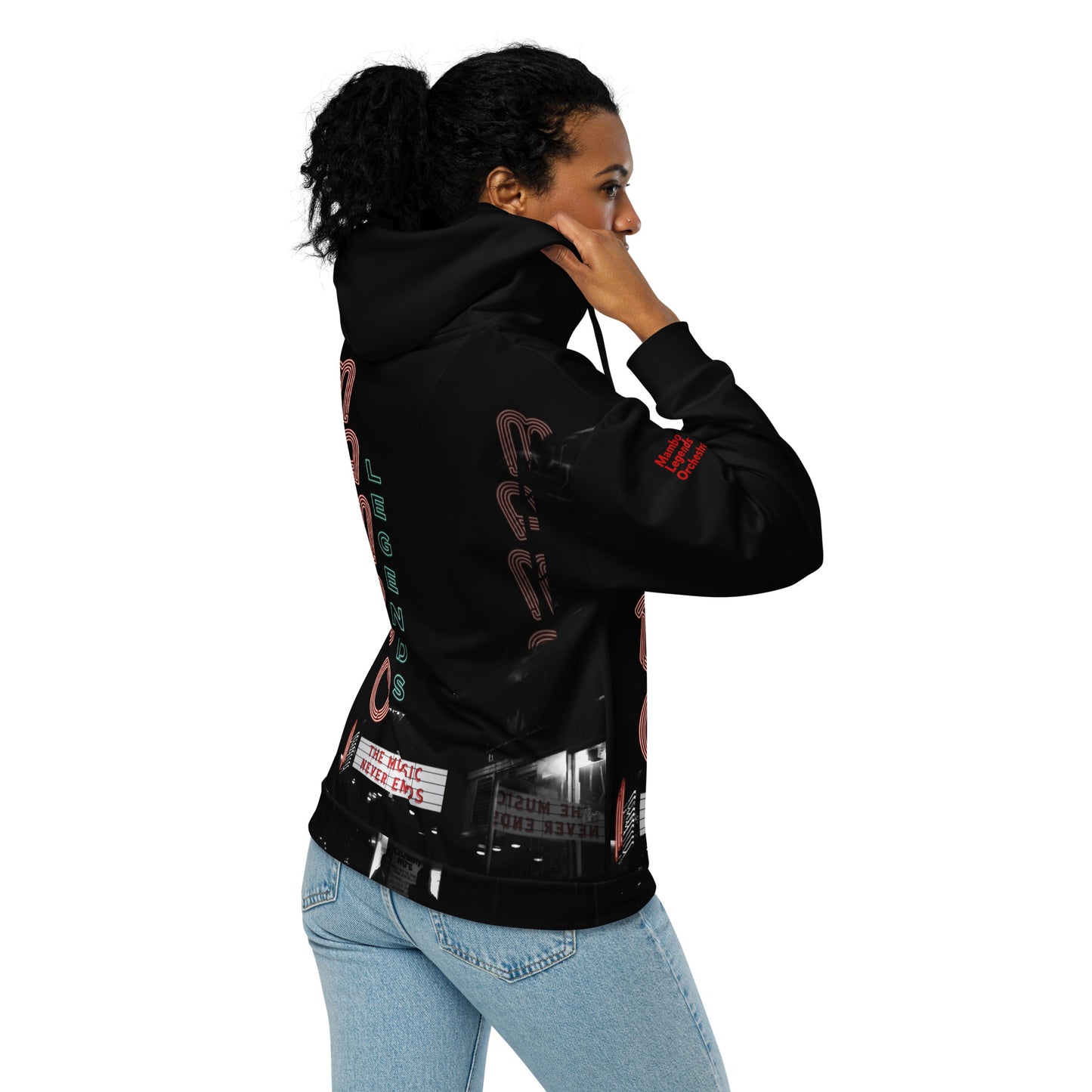 The Music Never Ends Red interior hood Unisex zip hoodie