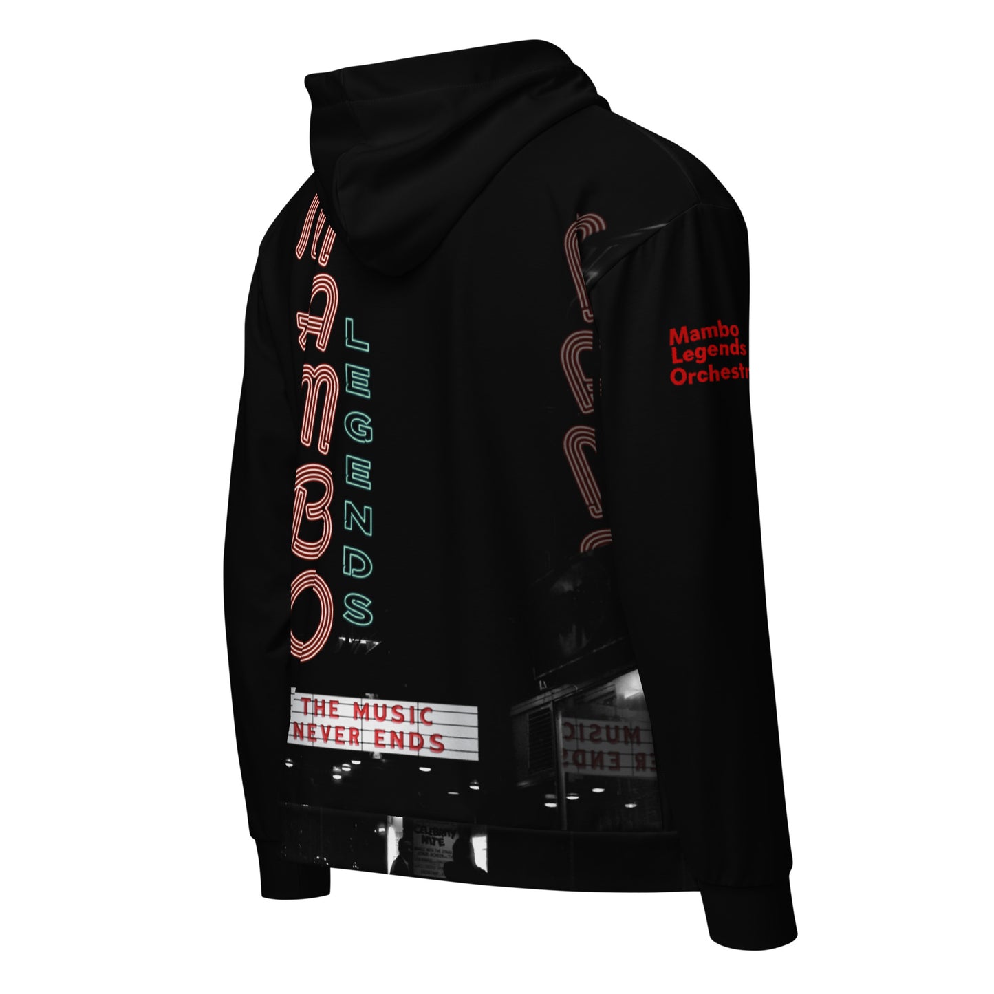 The Music Never Ends Red interior hood Unisex zip hoodie